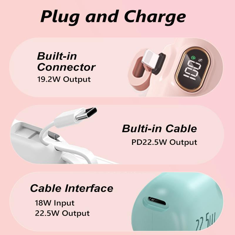 22.5W Mini Portable Charger Power Bank with 3 Output Ports, 5000Mah Fast Charging Battery Pack with LED Display