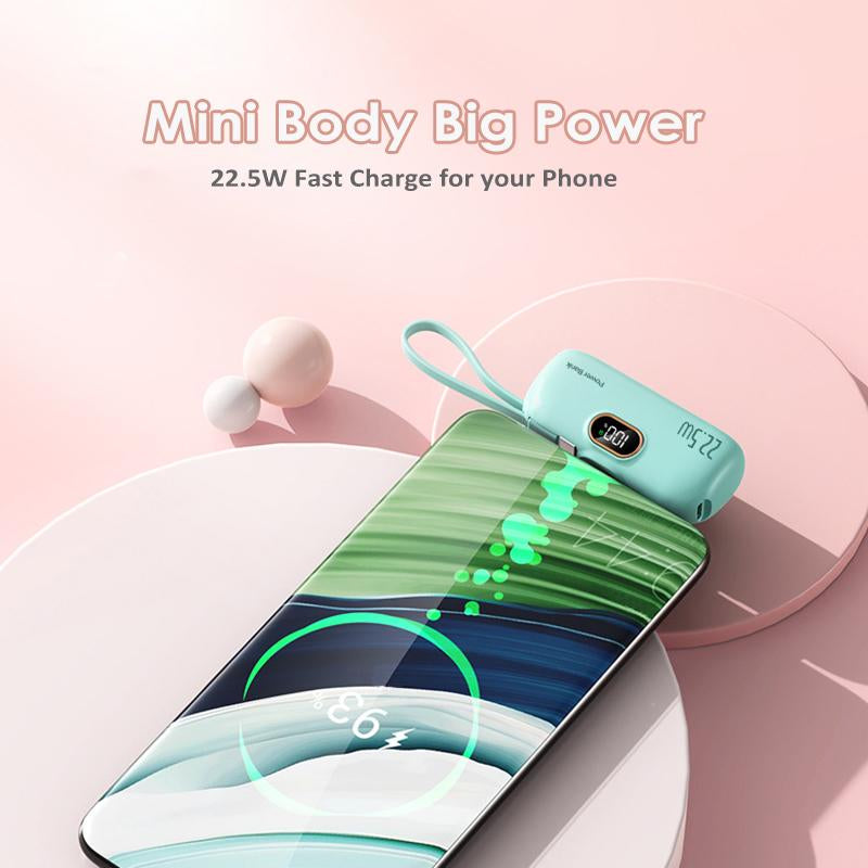 22.5W Mini Portable Charger Power Bank with 3 Output Ports, 5000Mah Fast Charging Battery Pack with LED Display