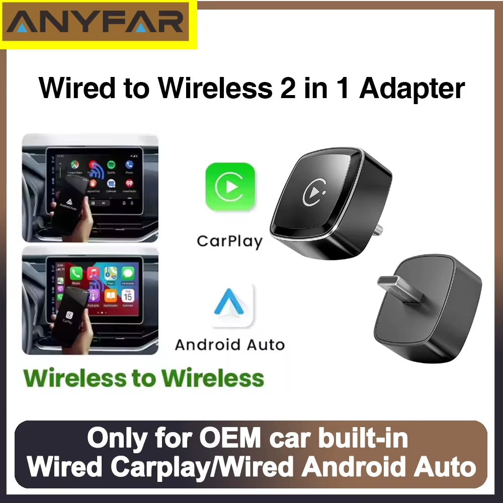 Type-C Wireless Carplay Adapter Android Smart Dongle for Factory Type-C Wired 2 in 1 Wireless Carplay & Android Auto Adapter