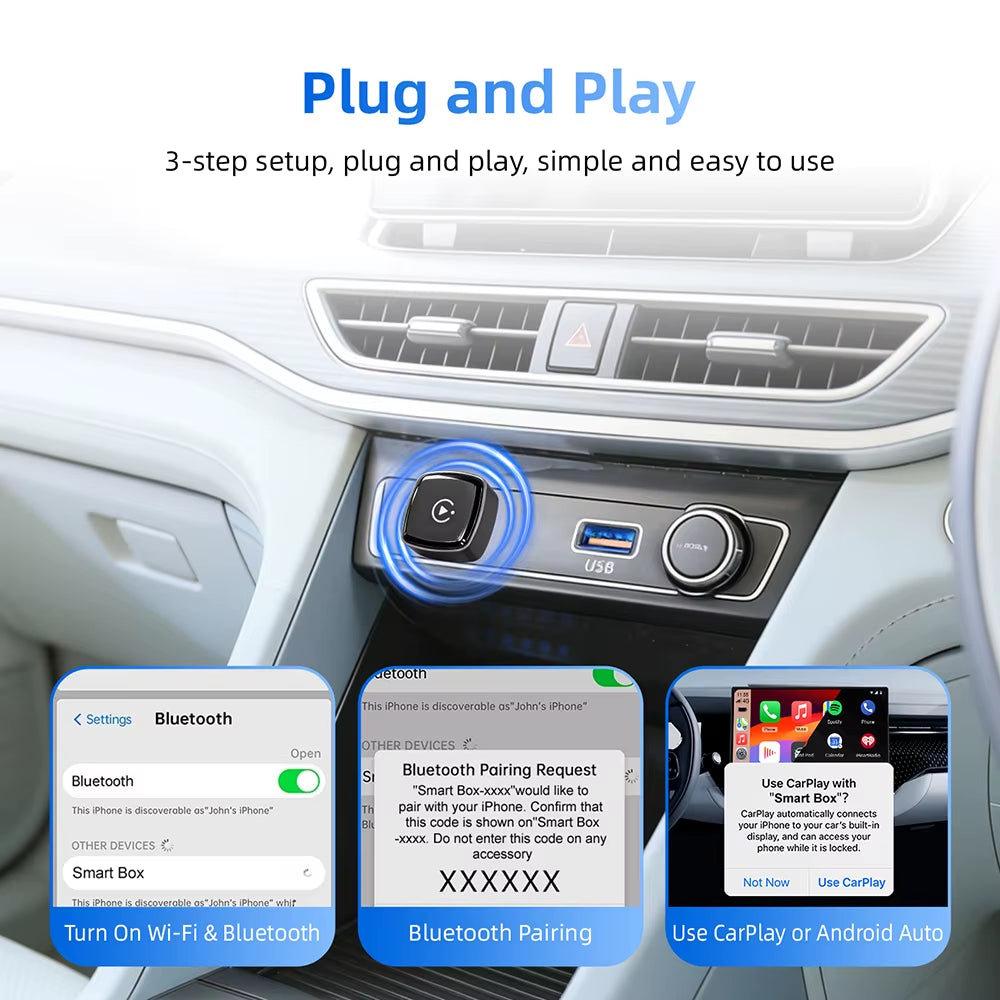 Type-C Wireless Carplay Adapter Android Smart Dongle for Factory Type-C Wired 2 in 1 Wireless Carplay & Android Auto Adapter