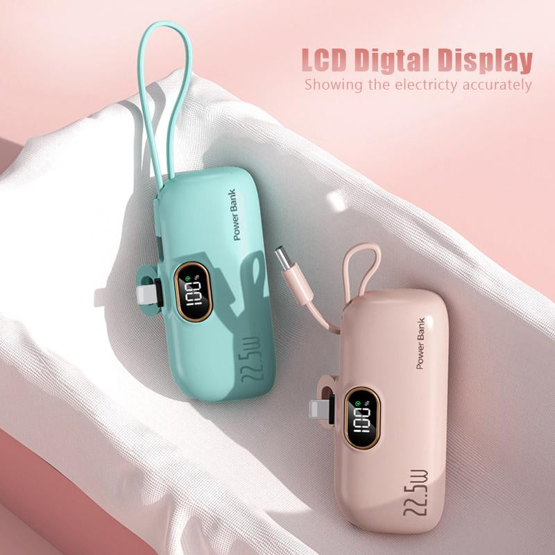 22.5W Mini Portable Charger Power Bank with 3 Output Ports, 5000Mah Fast Charging Battery Pack with LED Display